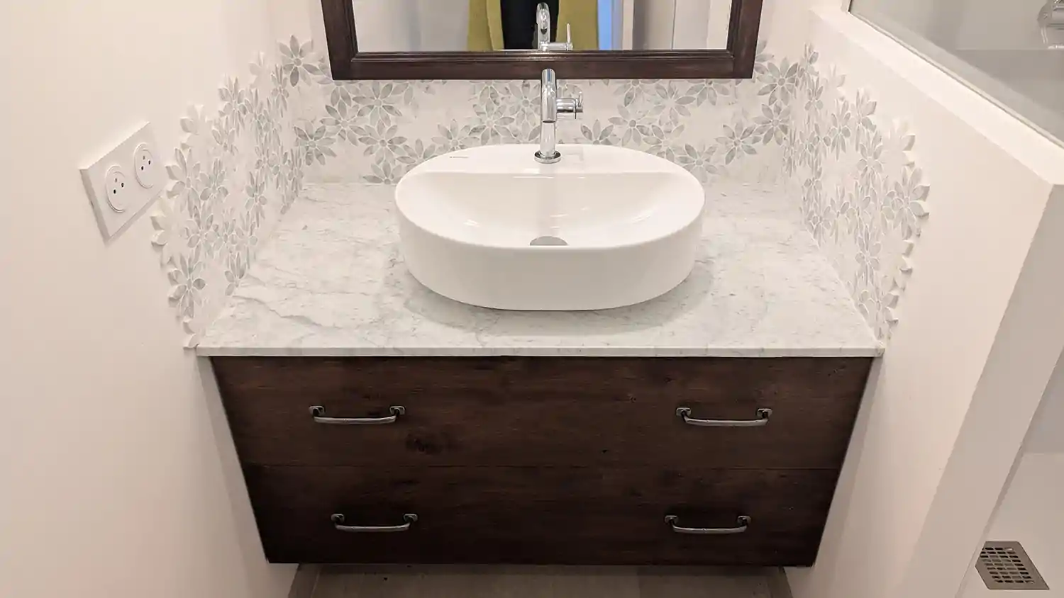 Daisy Flower Marble Tiles Kitchen Bathroom Wall Splashback Tiles Shower Niche Sink Bathroom Kitchen Renovation Remodel  E-Mosaictile Design Journey  1